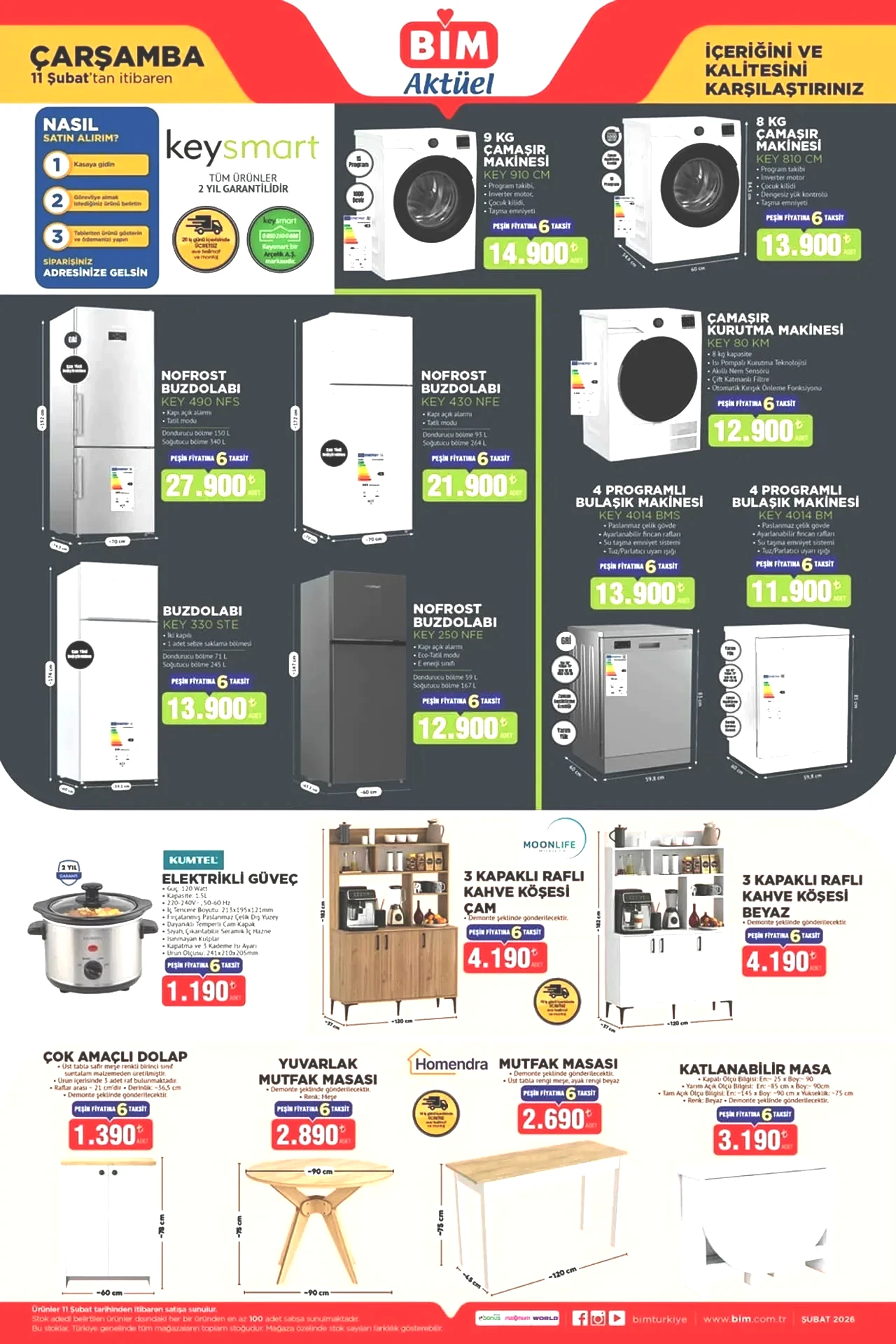No Frost Buzdolabı: 27.900 TL 9 Kg Çamaşır Makinesi: 14.900 TL 4 Programlı Bulaşık Makinesi: 13.900 TL 3 Kapaklı Raflı Kahve Köşesi: 4.190 TL